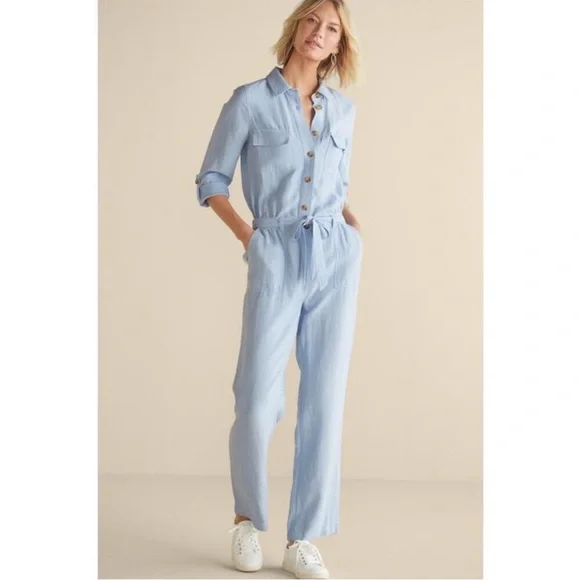 Soft Surroundings Kerry Jumpsuit Blue Size L - Picture 1 of 12